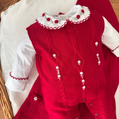  Saída de Maternidade Tiffany Gola Bordada - Vermelho